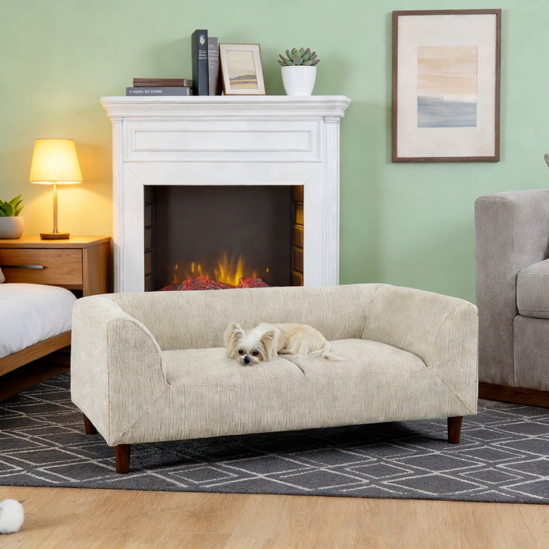 Modern Rectangular Pet Sofa With Backrest And Armrests, Soft Cushion For Small And Medium Dogs, Beige