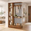 Paravent en bois autoportant, cloison de style champêtre avec étagères de rangement ouvertes et patères, séparateur d'entrée décoratif, paravent rustique moderne en bois pour salon, chambre, entrée, marron-430680165