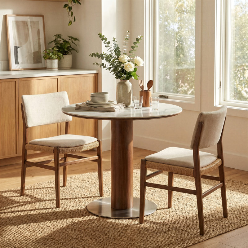 Sintered Stone Round Dining Table, 31.5" Modern Circle Kitchen Table With Stainless Steel Base For 2-4