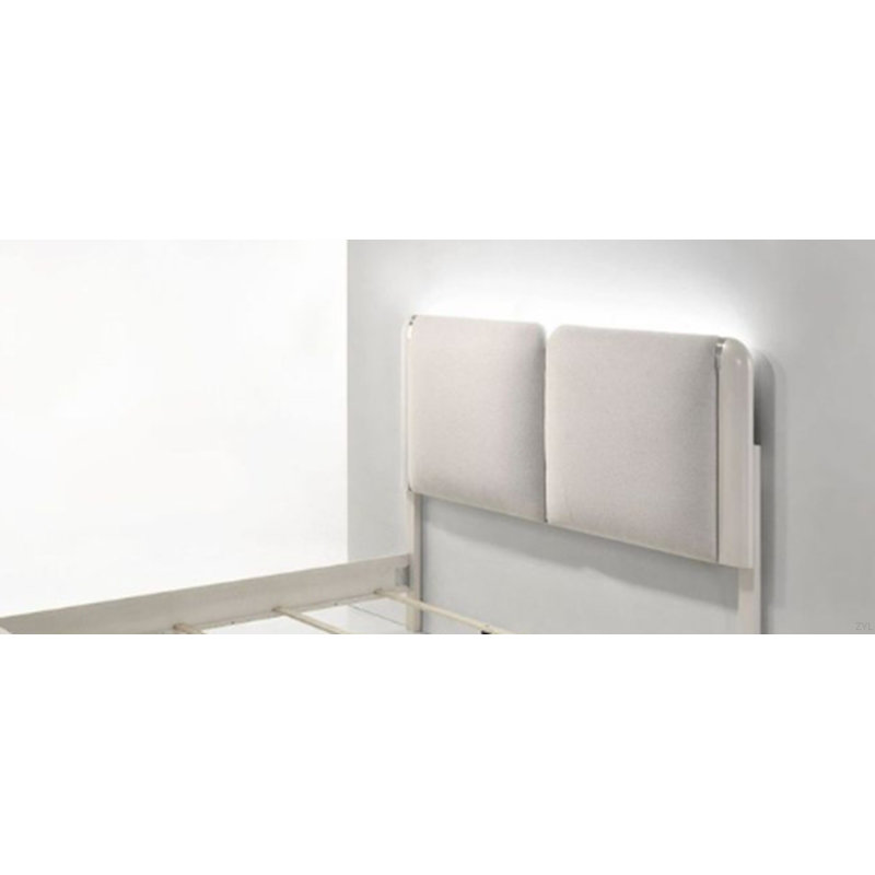 Lit oriental gris clair bouclé et blanc perle avec DEL, Très grand lit