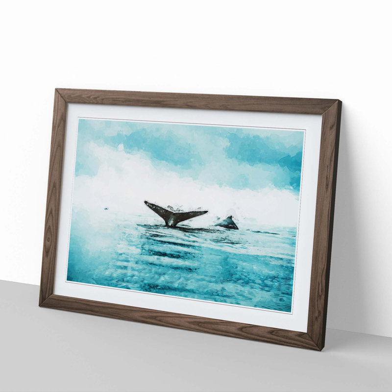 Two Humpback Whales in Abstract - Picture Frame Graphic Art Print, 27cm H x 36cm W x 2cm D, Walnut Framed