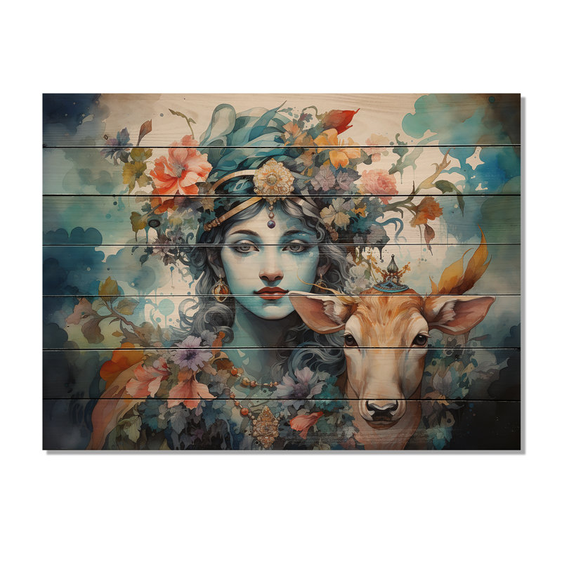«Hinduisim Art Vrindavans Playful II» sur impression sur bois, H 24 po x l 32 po x P 0,78 po