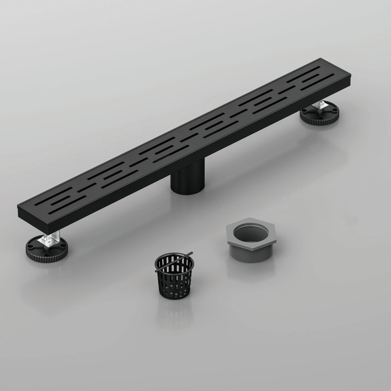 24 In. Stainless Steel Linear Shower Drain With Stripe Pattern Surface, Black