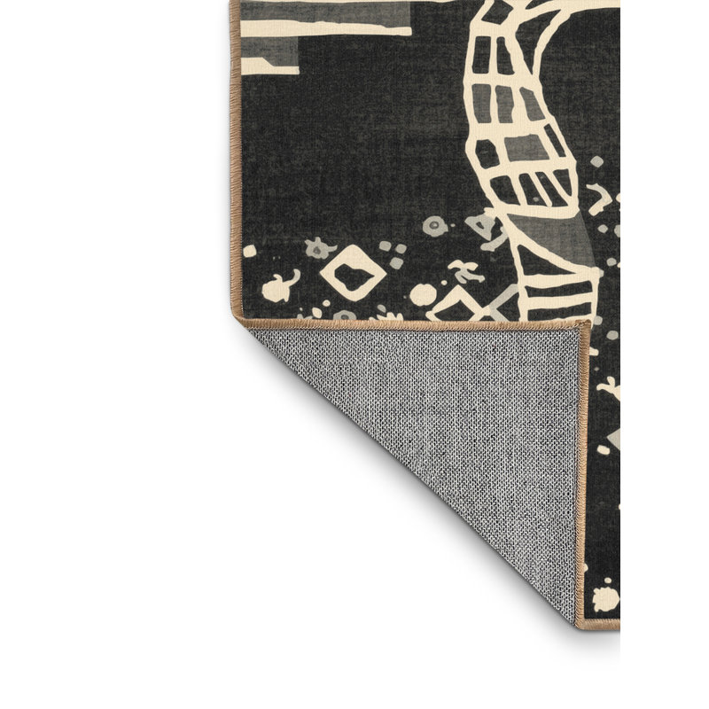 Tapis gris d'inspiration mondiale Titus Quetzalcoatl lavable à la machine - reliure brun clair, 4 x 6