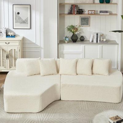 Canapé modulaire à compression, en L blanc irrégulier avec méridienne confortable, canapé-lit modulaire minimaliste pour appartement, mousse haute résilience et ressorts en spirale, tissu en velours côtelé, canapé 110,2