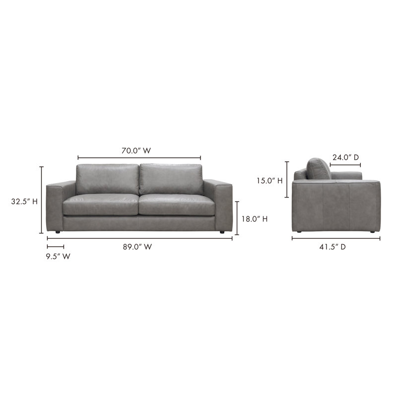 89" Genuine Leather Square Arm Sofa Bed, Gray