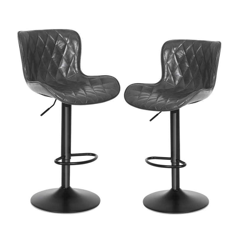 Swivel Upholstered Adjustable Height Counter Stool with Metal Frame, Grey