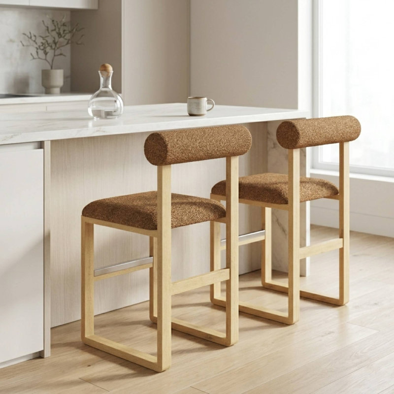 Brayden Upholstered Bar & Counter Stool with Wooden Sled Base, Counter Stool (24.5” Seat Height), Yellow, Orange