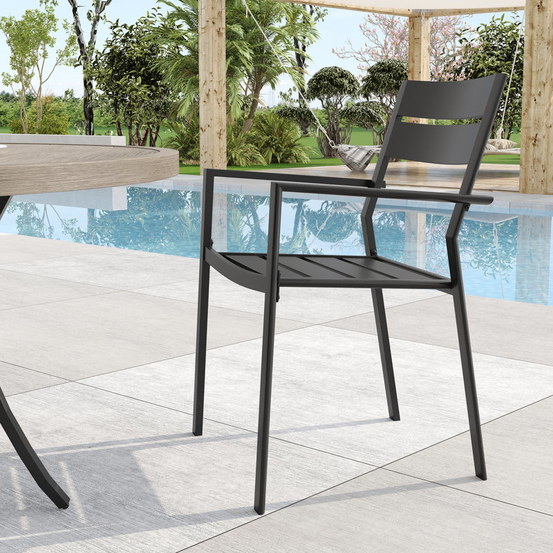 Nazir 8 - Person Metal Patio Dining Set with Round Table, Brush Wood Gray/Gray