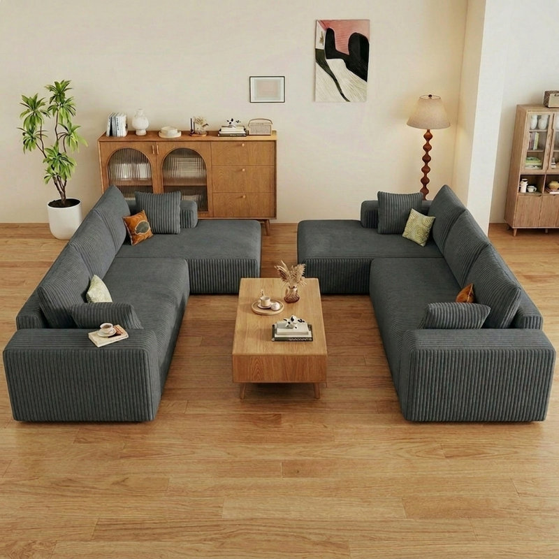 2 pièces Canapé modulaire en L 95 po en forme de L, canapé en velours côtelé avec coussins de siège profond, sans assemblage requis, gris foncé