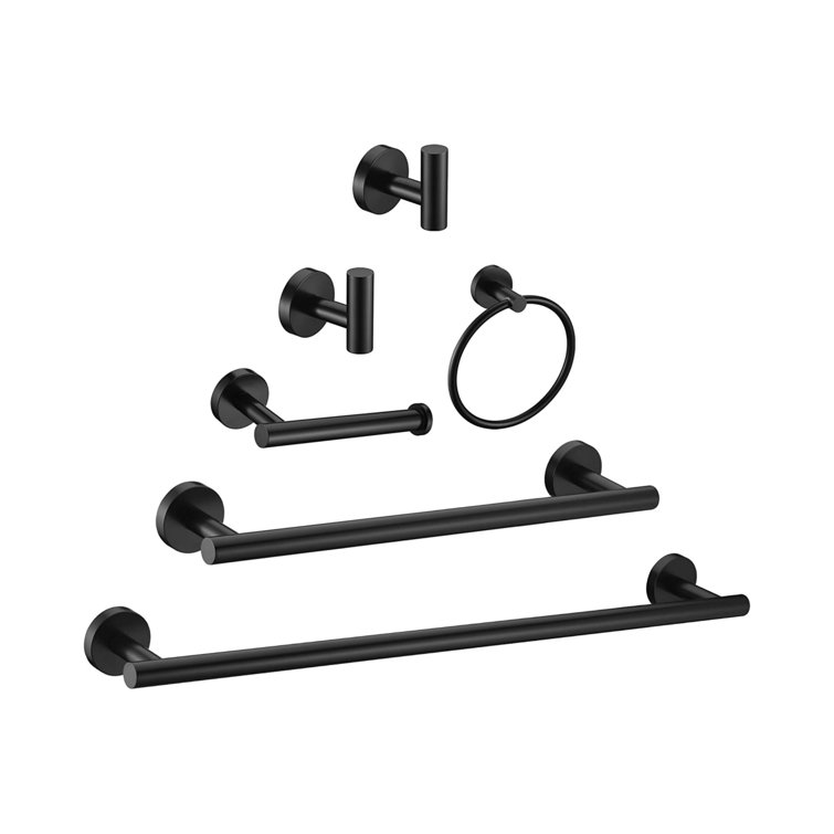 4-Pieces Matte Black Bathroom Hardware Set SUS304 Stainless Steel Round  Wall Mounted - Includes 16 Hand Towel Bar, Toilet Paper Holder, 2 Robe  Towel Hooks,Bathroom Accessories Kit 