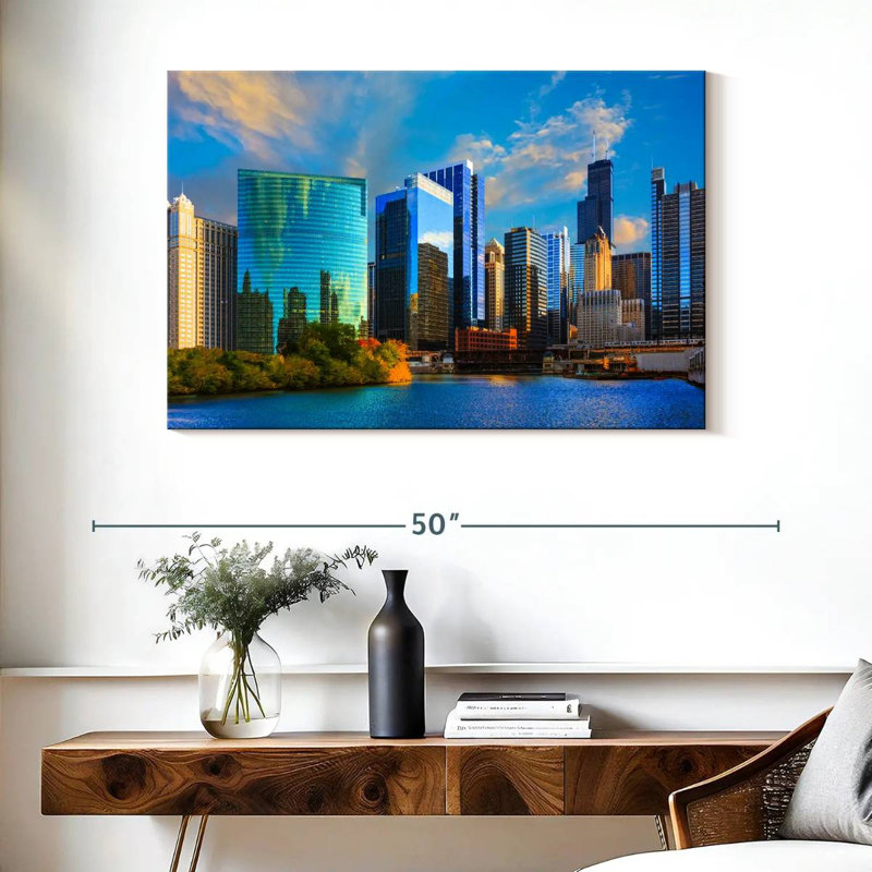 Ravi gratte-ciel de Chicago au coucher du soleil, H 26 po x l 39 po