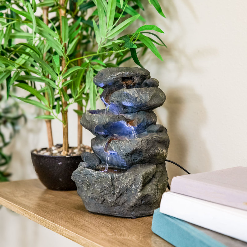 Ramon Stone Falls Rustic Gray Tabletop Fountain with LED Lights