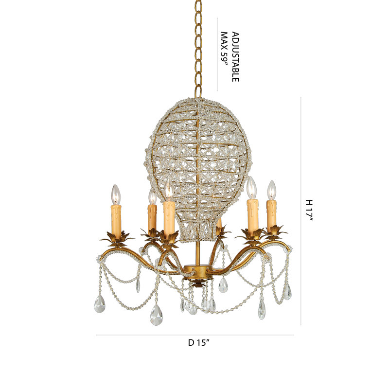 Lustre 6 lumières or avec cristaux transparents
