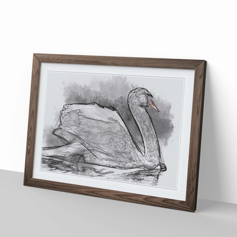 White Swan Swimming in Abstract - Framed Print, Walnut, 40cm H x 60cm W x 2cm D