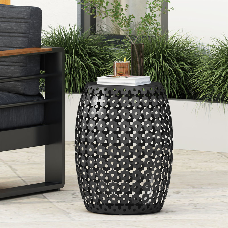 Analia Round Metal Outdoor Side Table , 16.54'' in. W 16.54'' in. D, Black, 12.50" W