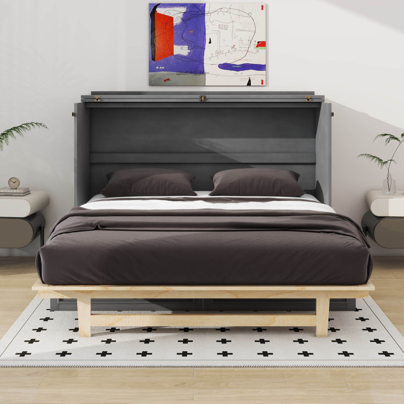 Murphy Bed With Large Drawers, Gray, Queen
