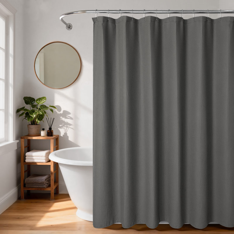 Cotton Blend Waffle Single Shower Curtain, Charcoal Gray