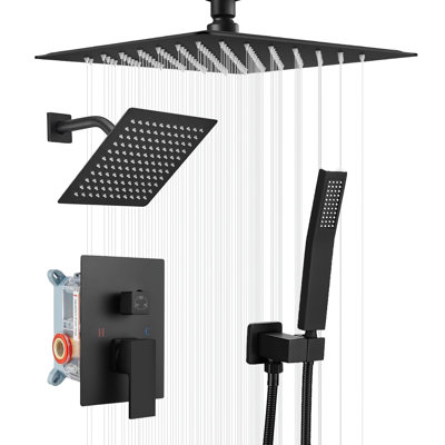 Shower Faucet Matte Black Shower System With 10 Inches And 6Inch Rain Shower Head With Handheld Spray