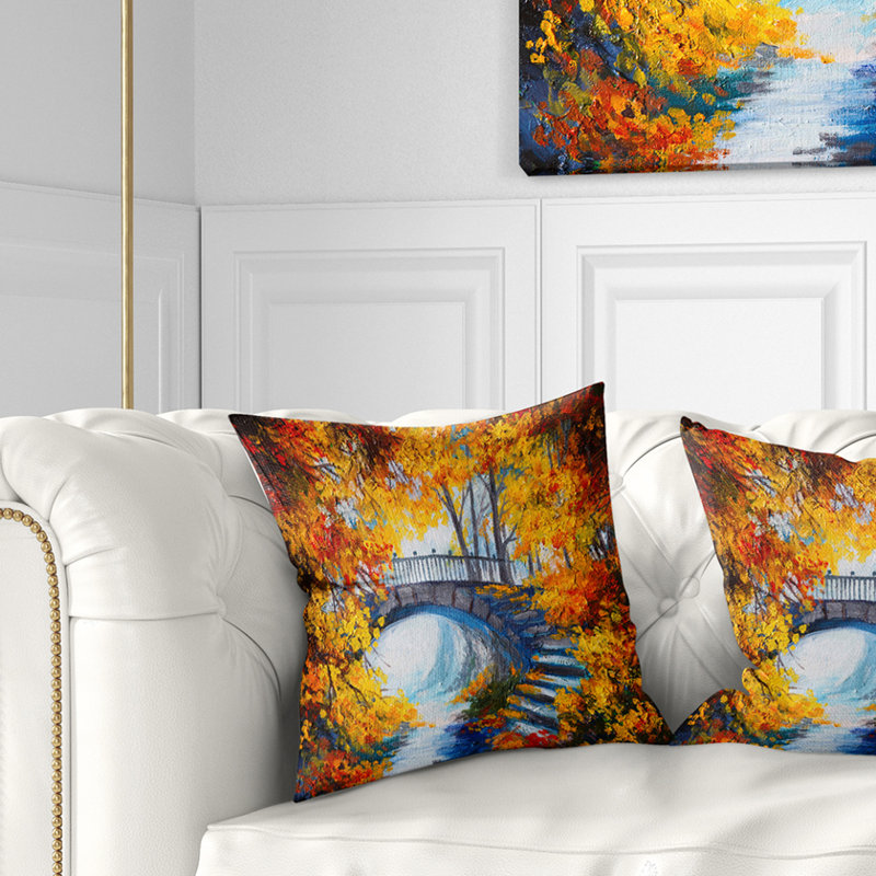 Fall Forest with a Bridge - Landscape Printed Pillow, 16" x 16", Square