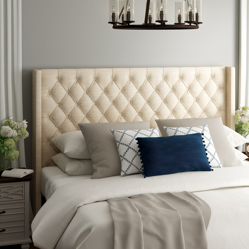 Tête de lit tapissier Kaster, Très grand, Lin beige chiné