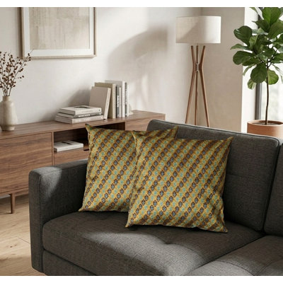 Handmade Eco-Friendly 16''X16'' Decorative Cushion Covers Abstract Silk Gold Indoor, Pack of 1
