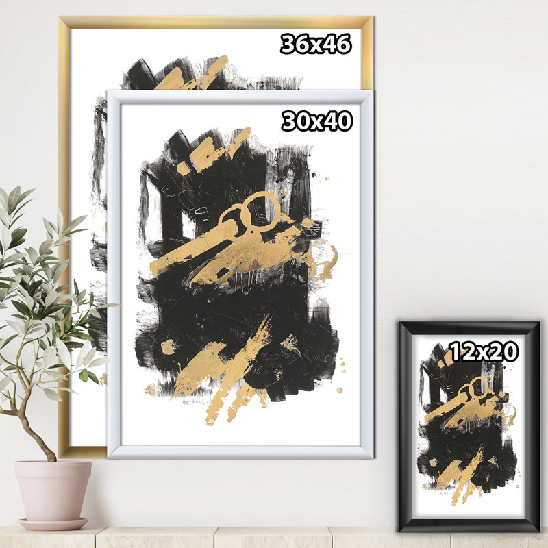 Art mural abstrait sur toile, impression d'art moderne noir doré - Doré et noir Drift I, H 20 po x l 12 po x P 1 po