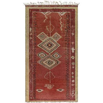 Vintage One-of-a-Kind Rectangle 5'8" X 9'10" 1950s Wool Area Rug in Beige/Black/Orange