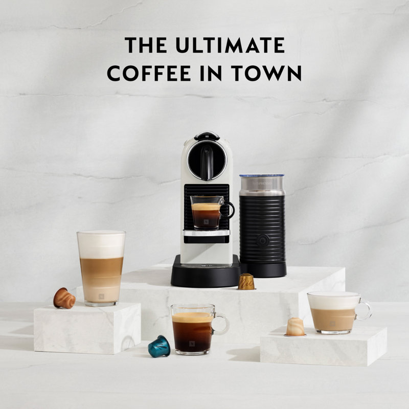 Nespresso CitiZ Original Coffee Pod Machine With Aeroccino Milk Frother by De'Longhi, White