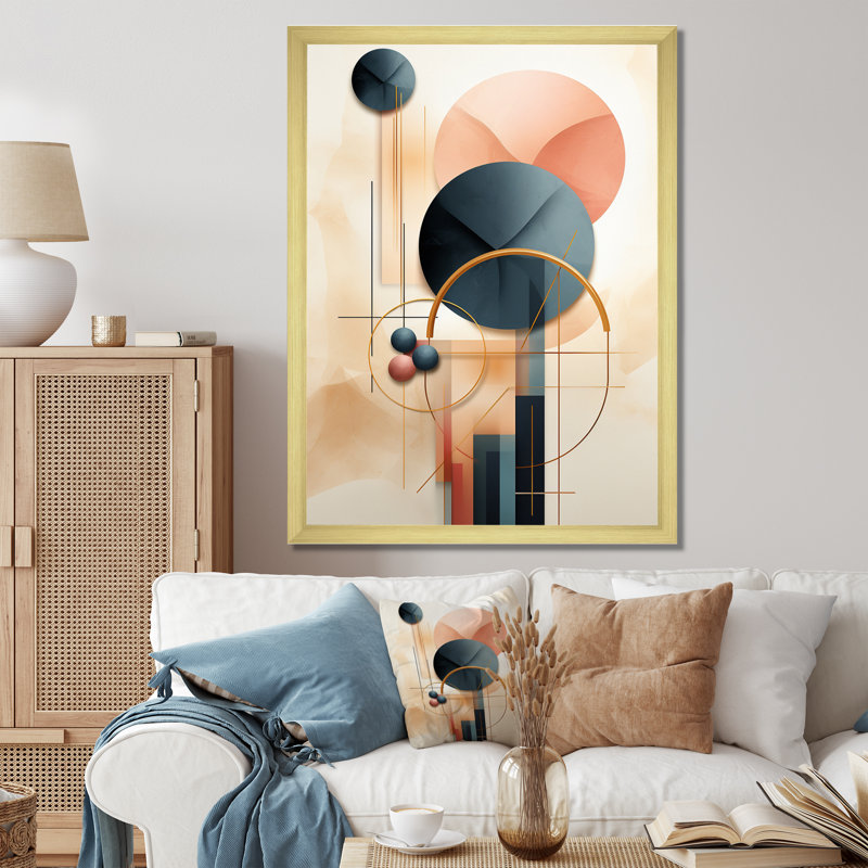 Opulence circulaire géométrique rétro pastel I - reproduction sur toile, H 32 po x l 16 po x P 1 po, Encadrement doré