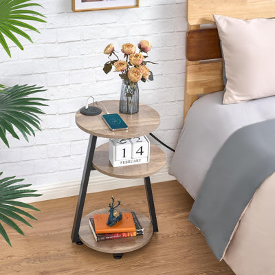 Table de bout ronde Dunson, table de chevet avec tablettes à 3 niveaux pour canapé de chambre