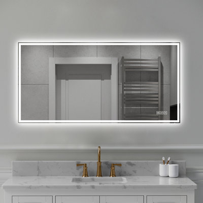 Miroir mural de salle de bain à DEL avec antibuée, éclairage à 3 couleurs à intensité variable et verre argenté sans cuivre