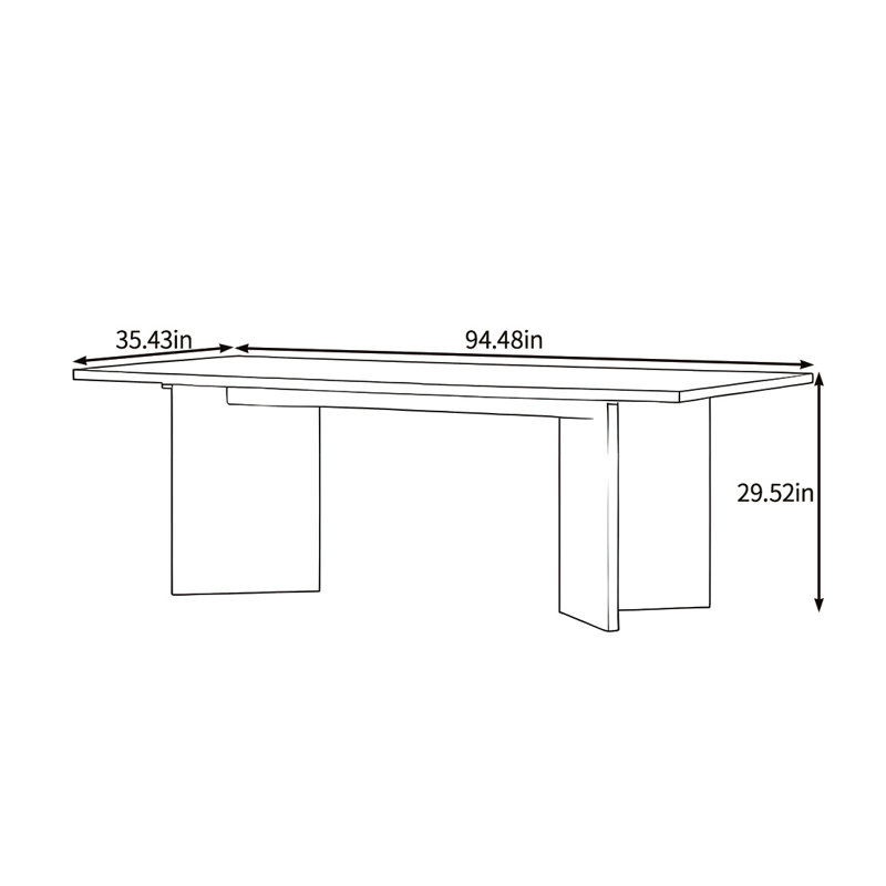 Table de salle à manger en bois massif, H 29,52 po x L 94,48 po x l 35,43 po