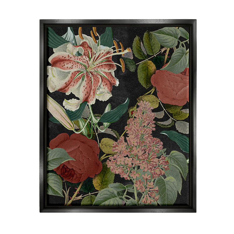 «Tropical Bohemian Floral Illustration» par Daphne Polselli, H 31 po x l 25 po x P 1,7 po, Cadre flottant noir de jais