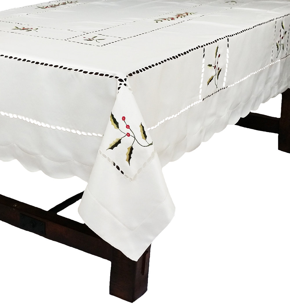 Holly Berry Embroidered Cutwork Tablecloth The Holiday Aisle® 