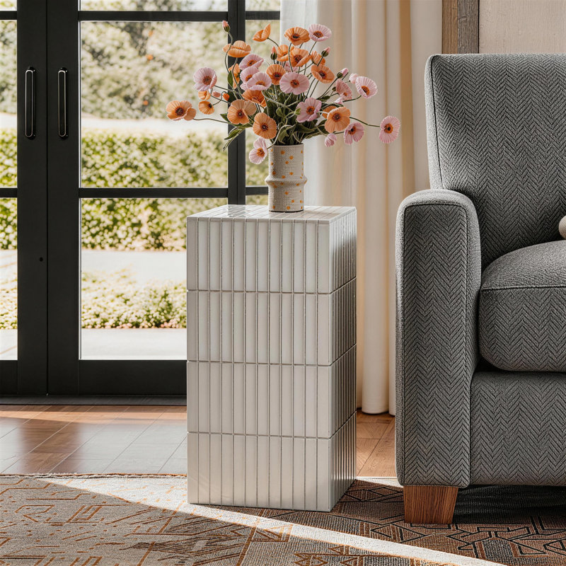 Pedestal End Table, White