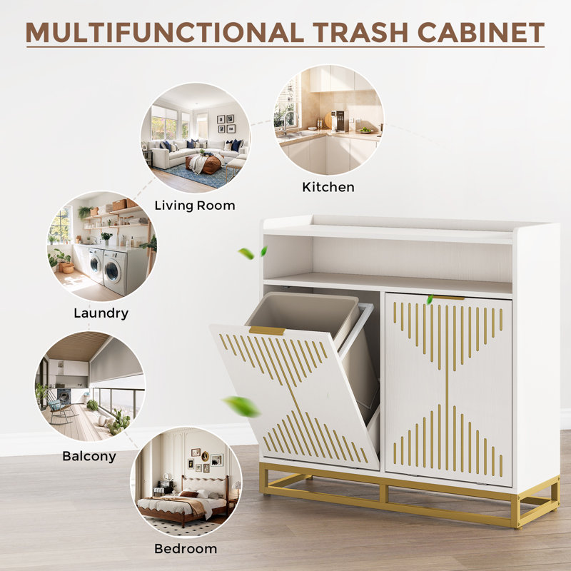 Calixto 39.37" Tilt Out Trash Can Cabinet with Double Hidden Trash Can Holder, Kitchen Free Standing Cabinet, White