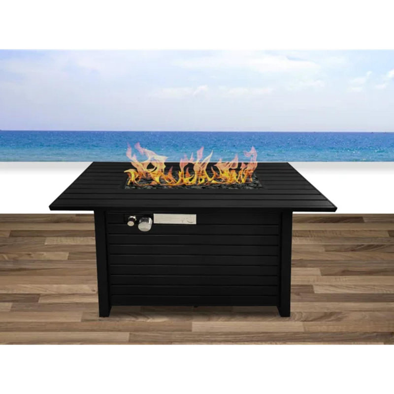 Steel Outdoor Fire Pit Table with Lid, Black, 25'' H x 20'' W x 42'' D
