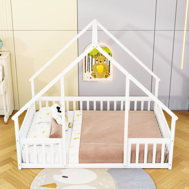 Lit en bois avec garde-corps, Double, Blanc