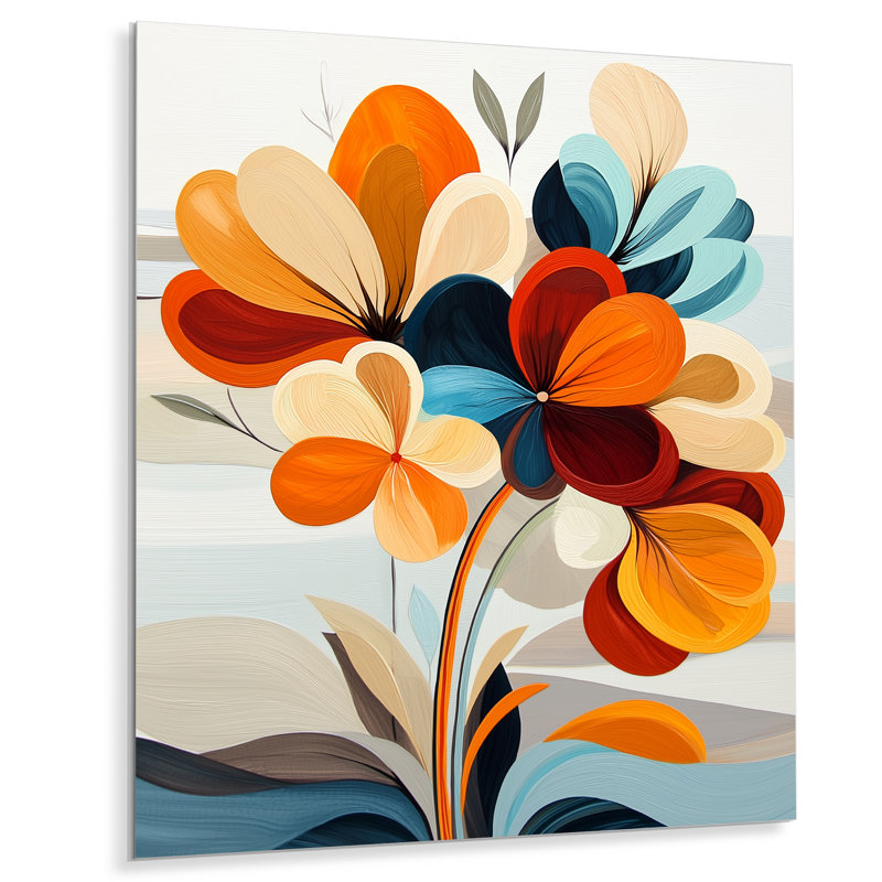 Mild Century Enchanted Bloom Flowers III - Décoration murale abstraite en métal, impression métallique