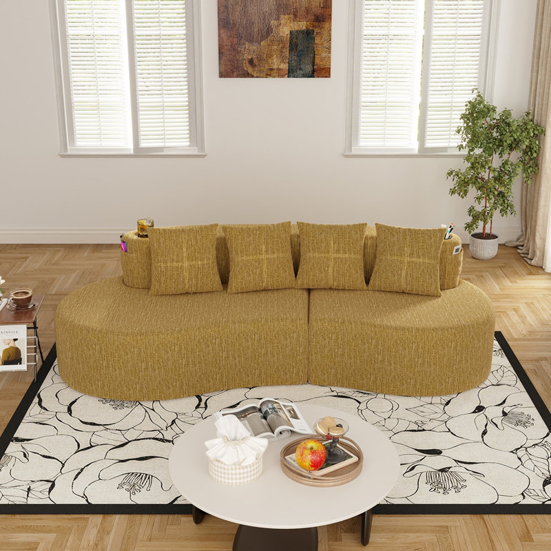 Canapé modulaire incurvé moderne 3 places, Mustard yellow Chenille
