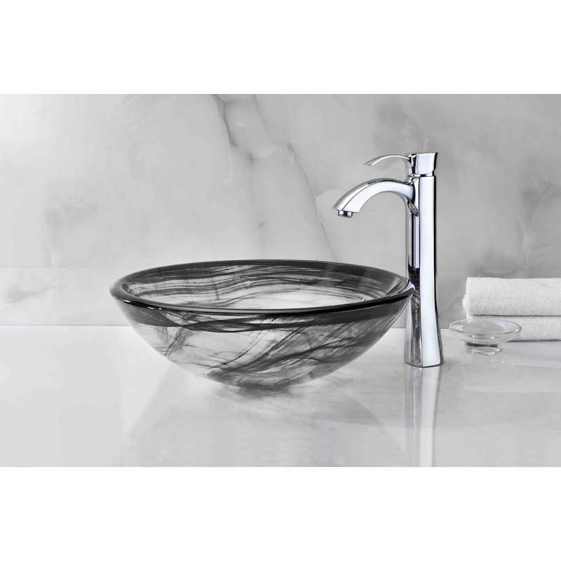 Lavabo de salle de bain vasque circulaire en verre trempé transparent / gris Verabue