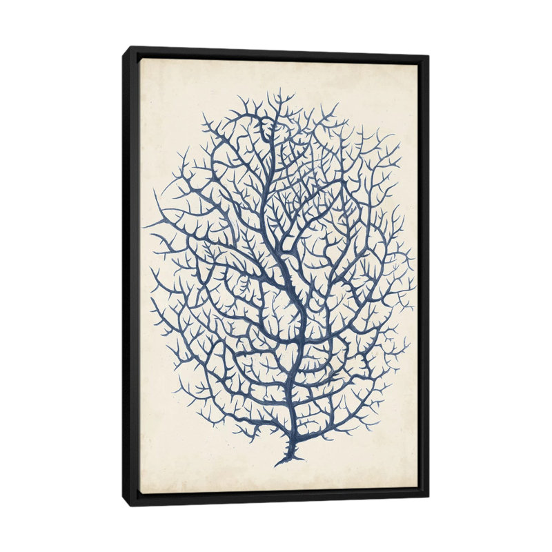 Indigo Coral I par Vision Studio - Estampe numérique sur toile tendue avec châssis, H 26 po x l 18 po x P 1,5 po