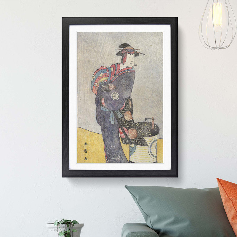 Fourth Iwai Hanshiro by Katsukawa Shunsho - Picture Frame Painting Print, Black Framed, 48cm H x 36cm W x 2cm D