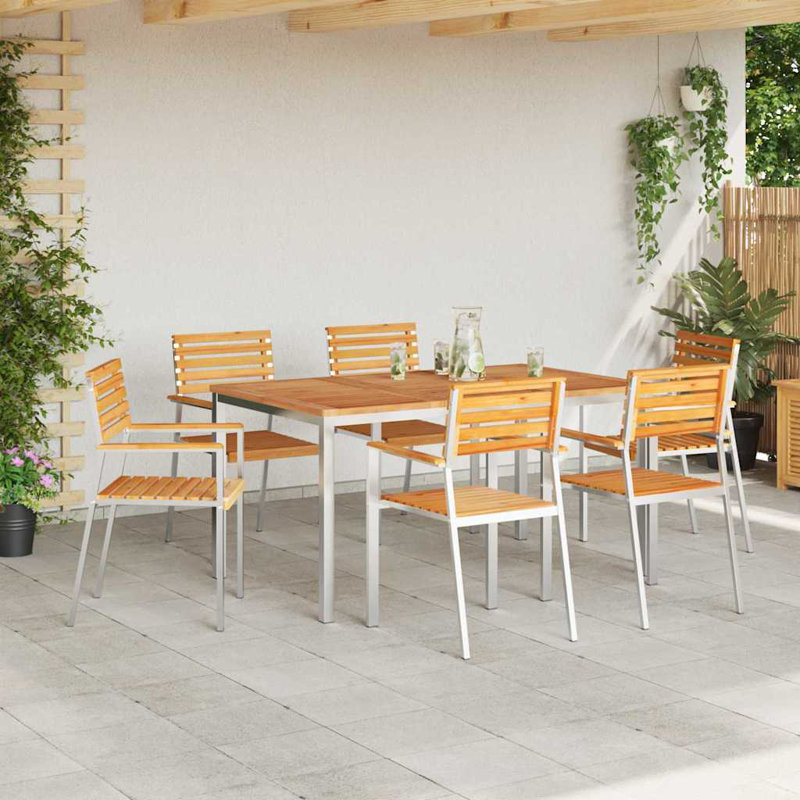 Wood Patio Dining Set with Rectangular Table, 75cm H x 150cm W x 90cm D, 6