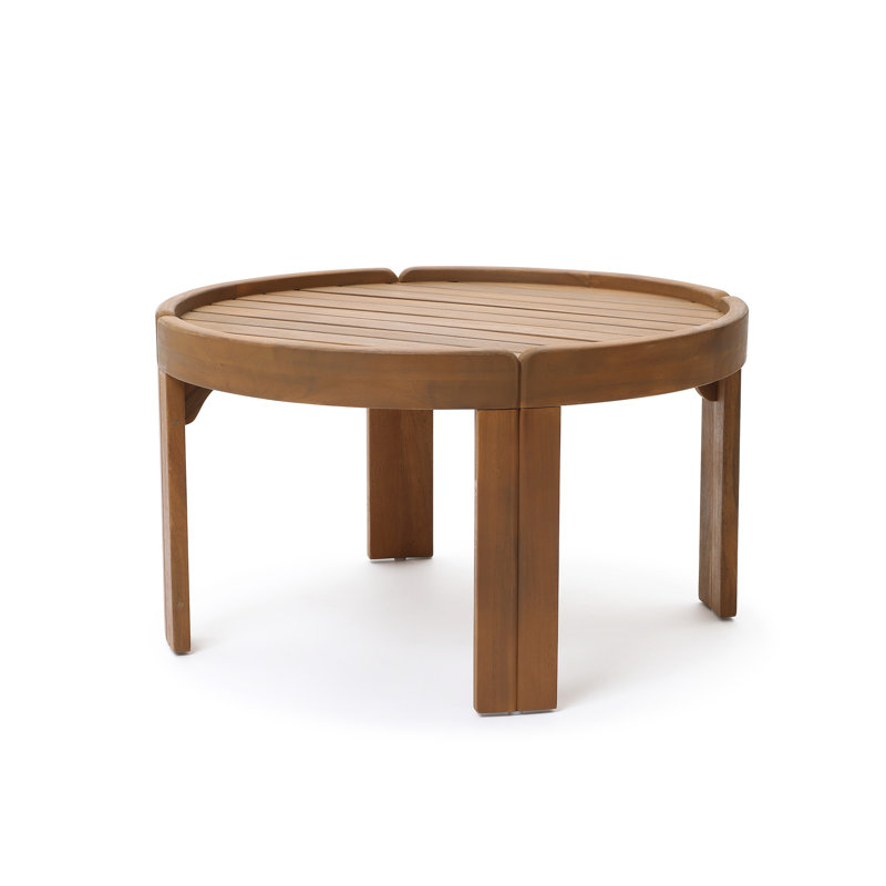 Table basse d'extérieur Acacia, table de patio ronde avec plateau, hauteur 15,7 po
