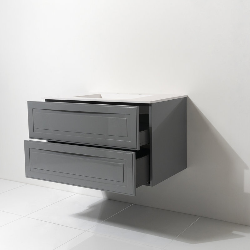 Ensemble de meuble-lavabo simple 42 "avec comptoir à surface solide Cavion, Gris