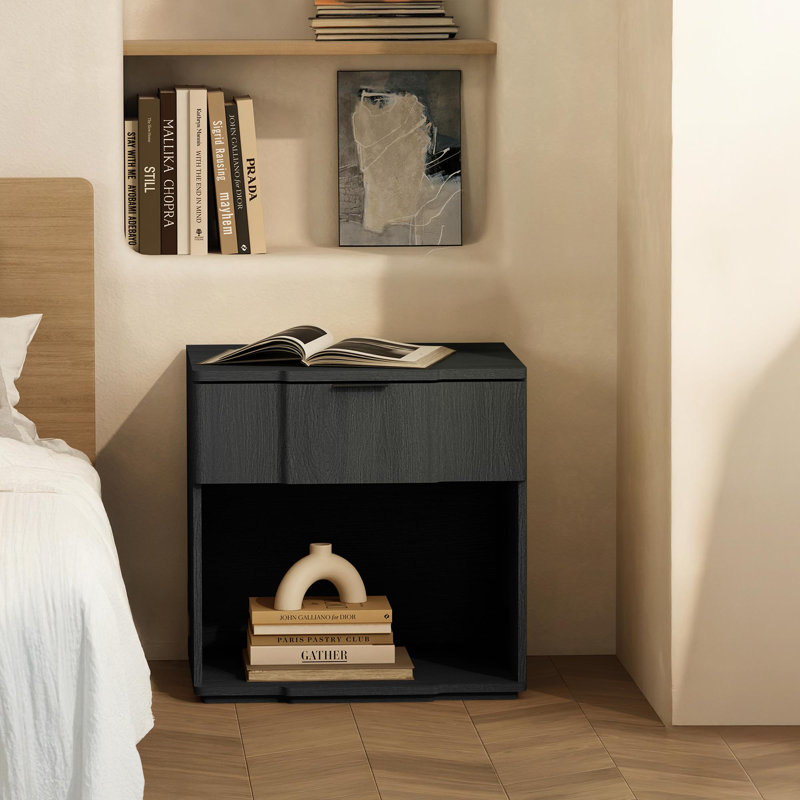 Table de chevet 1 tiroir Mid-Century moderne 22 po Clive, Noir
