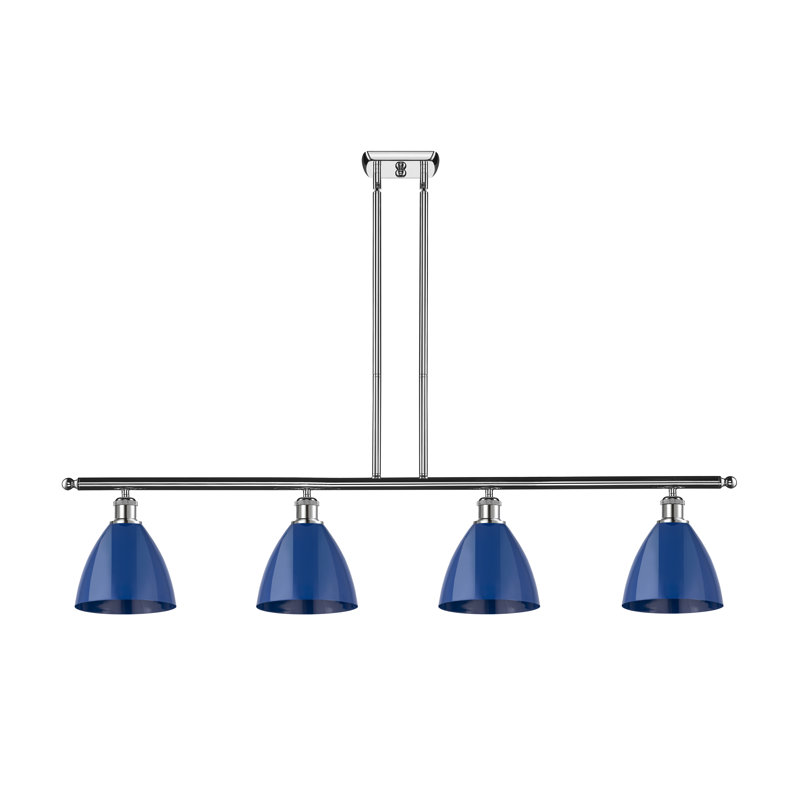Luminaire suspendu 4 lumières pour îlot de cuisine, Bleu, Chrome poli