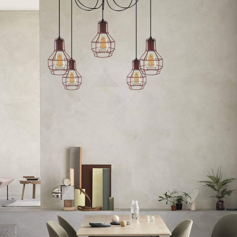- Light Rustic Red Cluster Pendant, 5